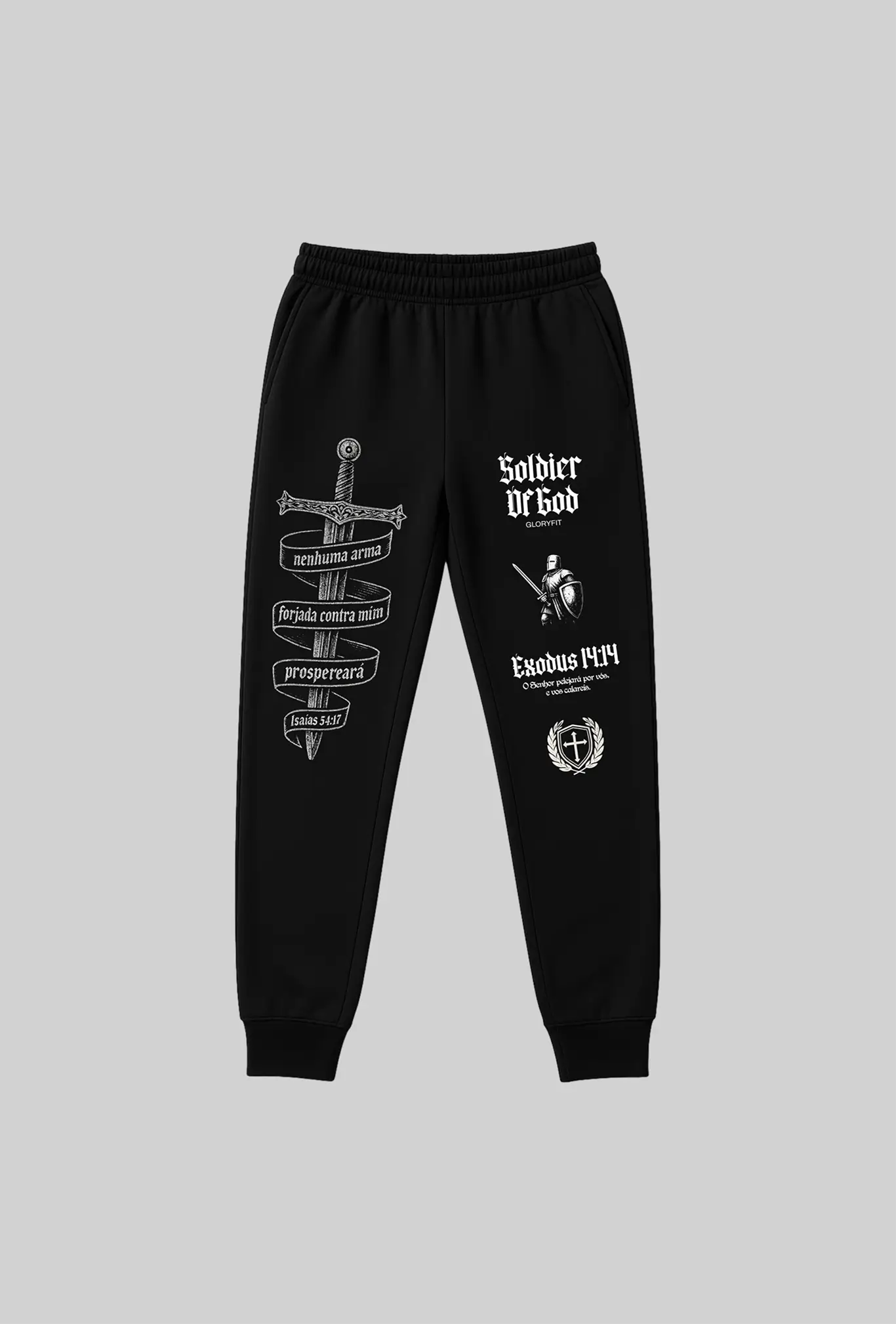 Calça moletom GLORYFIT Sword vista frontal com estampa