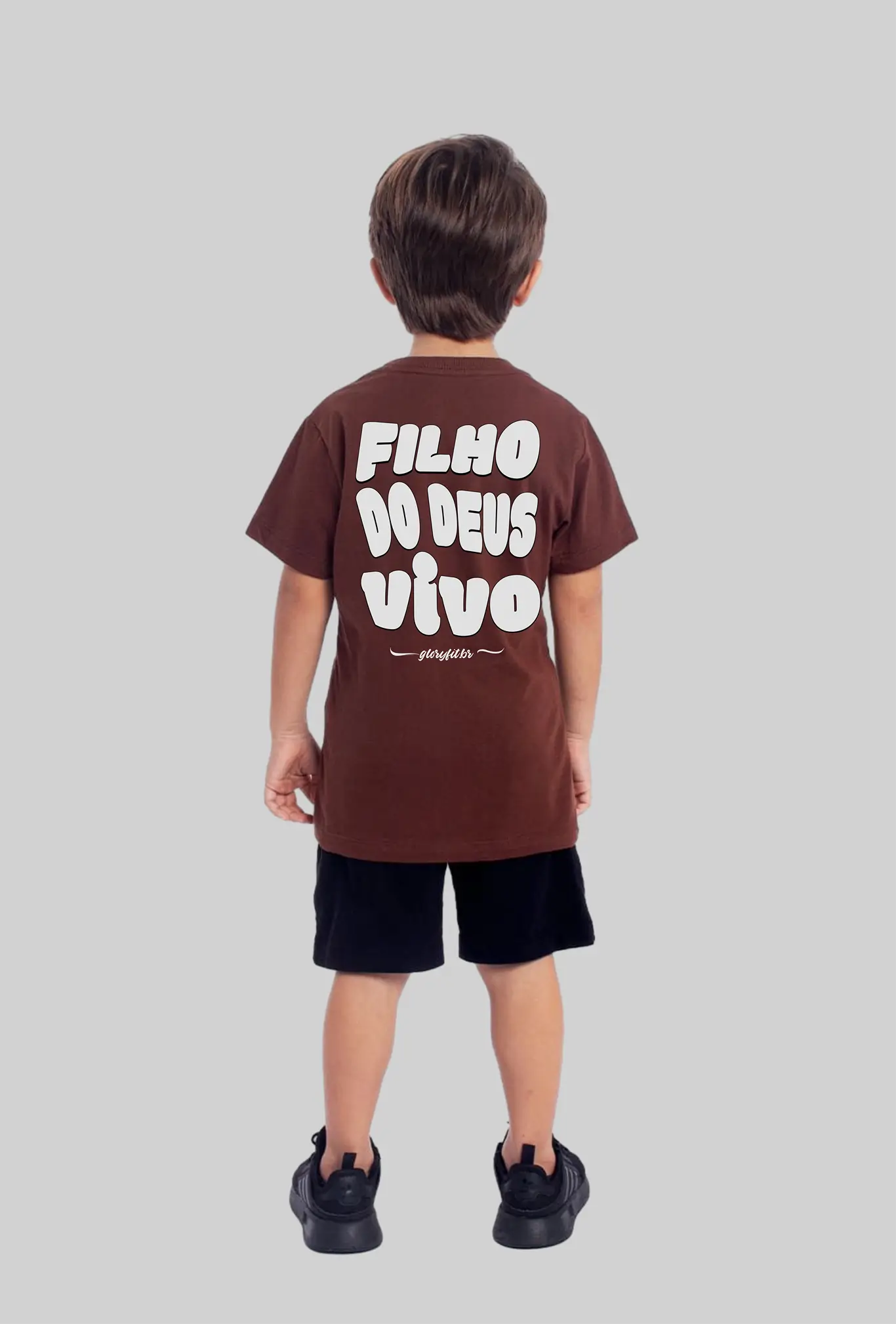 Camiseta infantil Filho do Deus Vivo marrom vista pelas costas