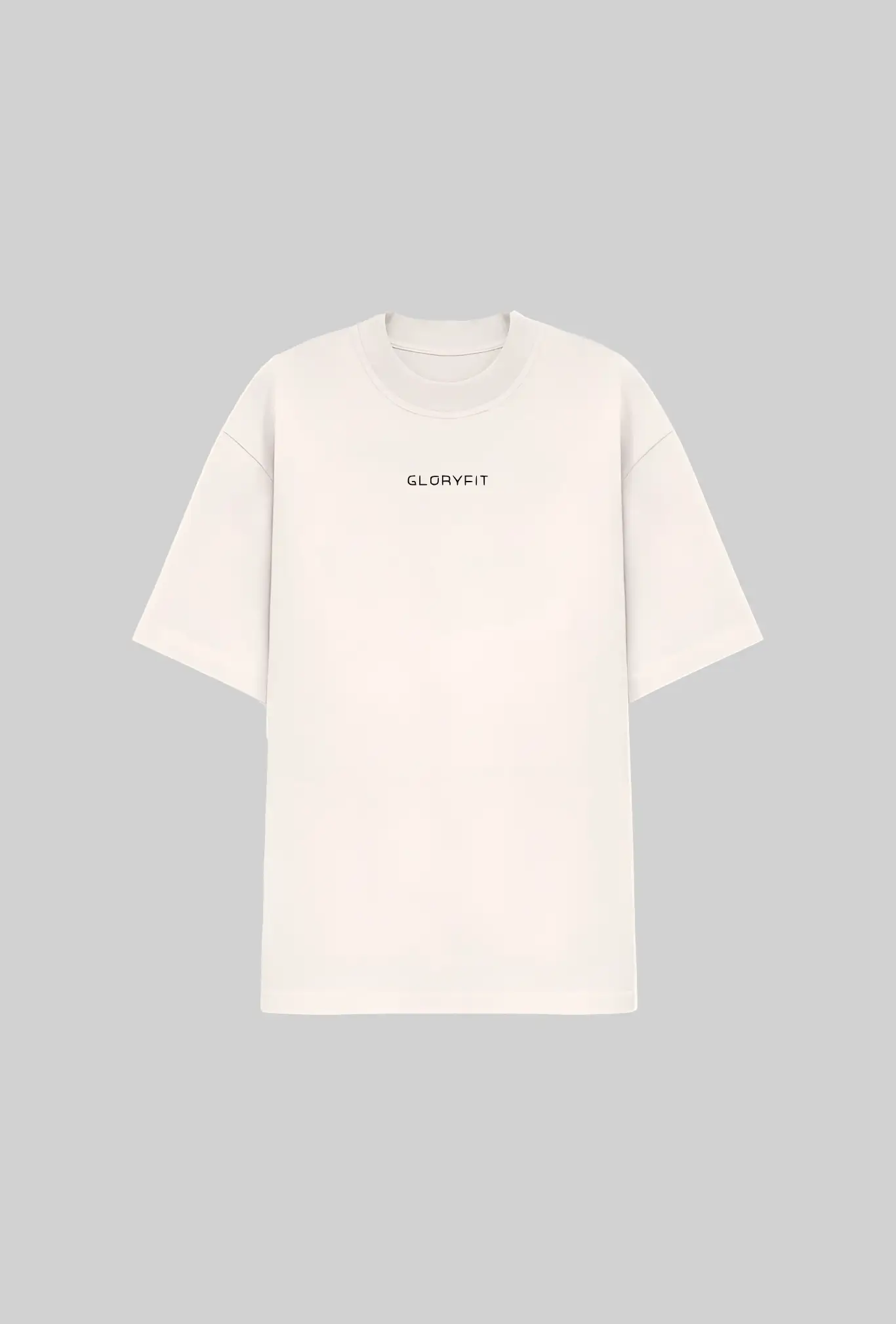 Camiseta oversized 1 Coríntios GLORYFIT off white vista frontal com fundo cinza