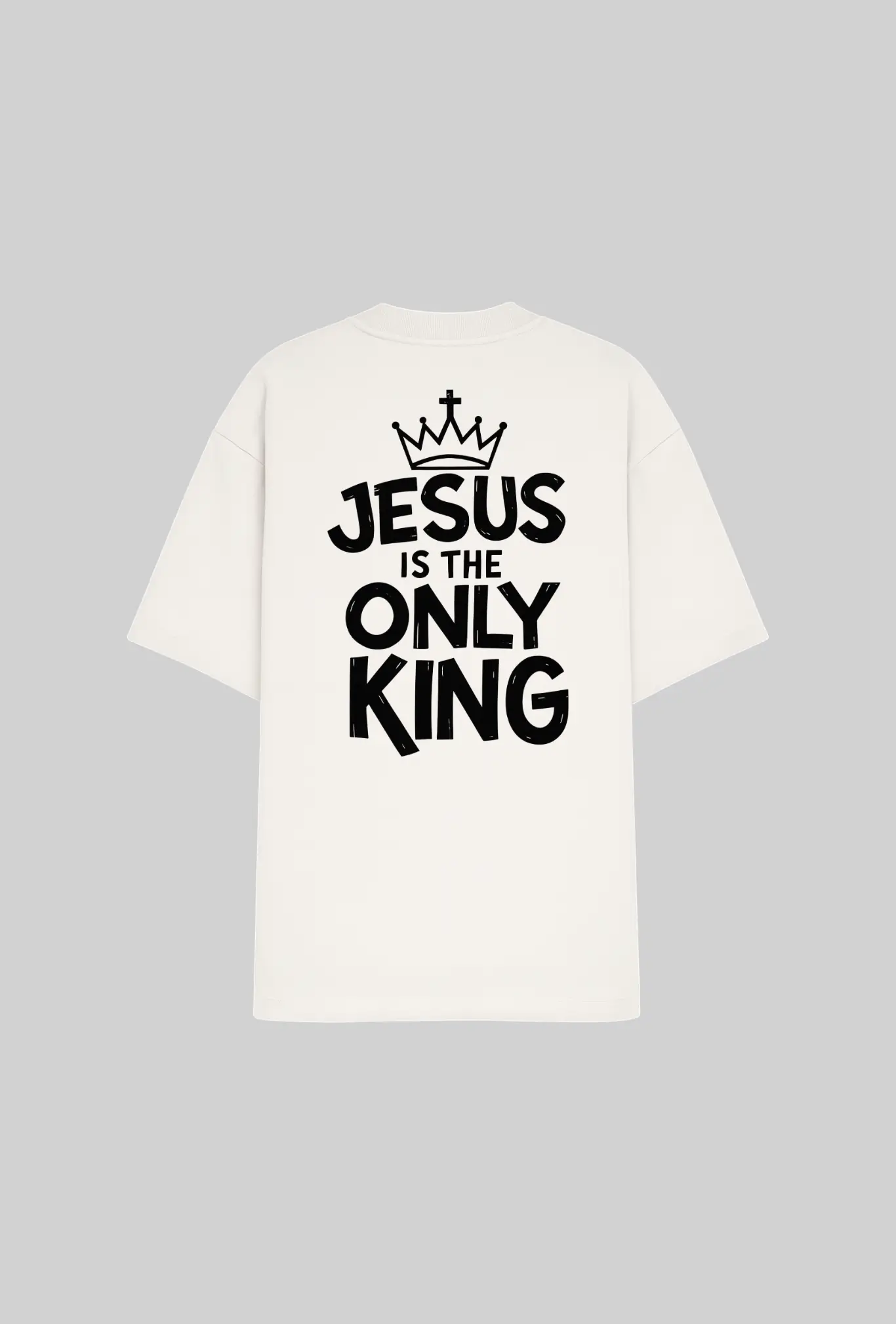 Camiseta Oversized Jesus Is The Only King GLORYFIT off white vista pelas costas