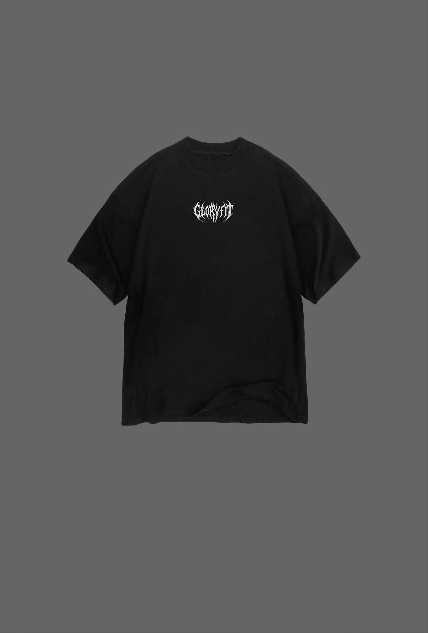 Camiseta oversized premium GLORYFIT preta com estampa “He Has Risen” na frente