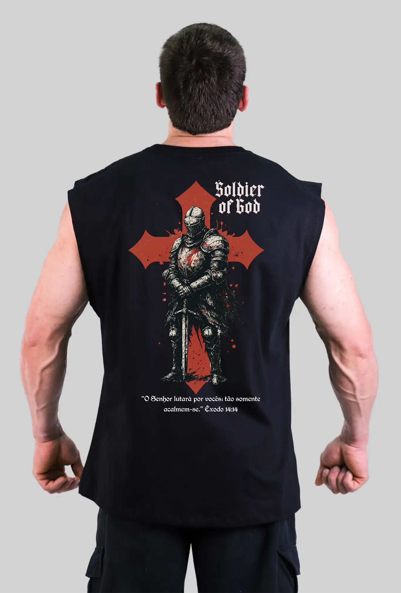 Regata Machão Soldier of God GLORYFIT preta vista pelas costas