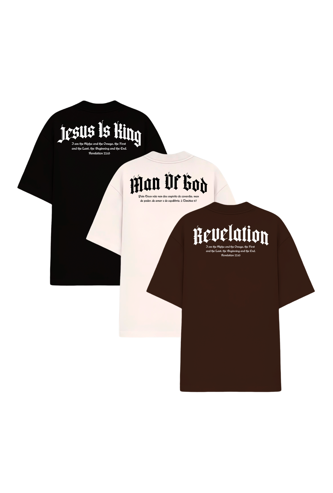 Kit 3 camisetas - Jesus Is King + Man Of God + Revelation