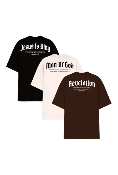 Kit 3 camisetas - Jesus Is King + Man Of God + Revelation