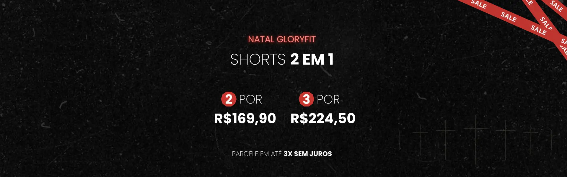 Banner Natal GloryFit versão desktop mostrando promoção dos Shorts 2 em 1