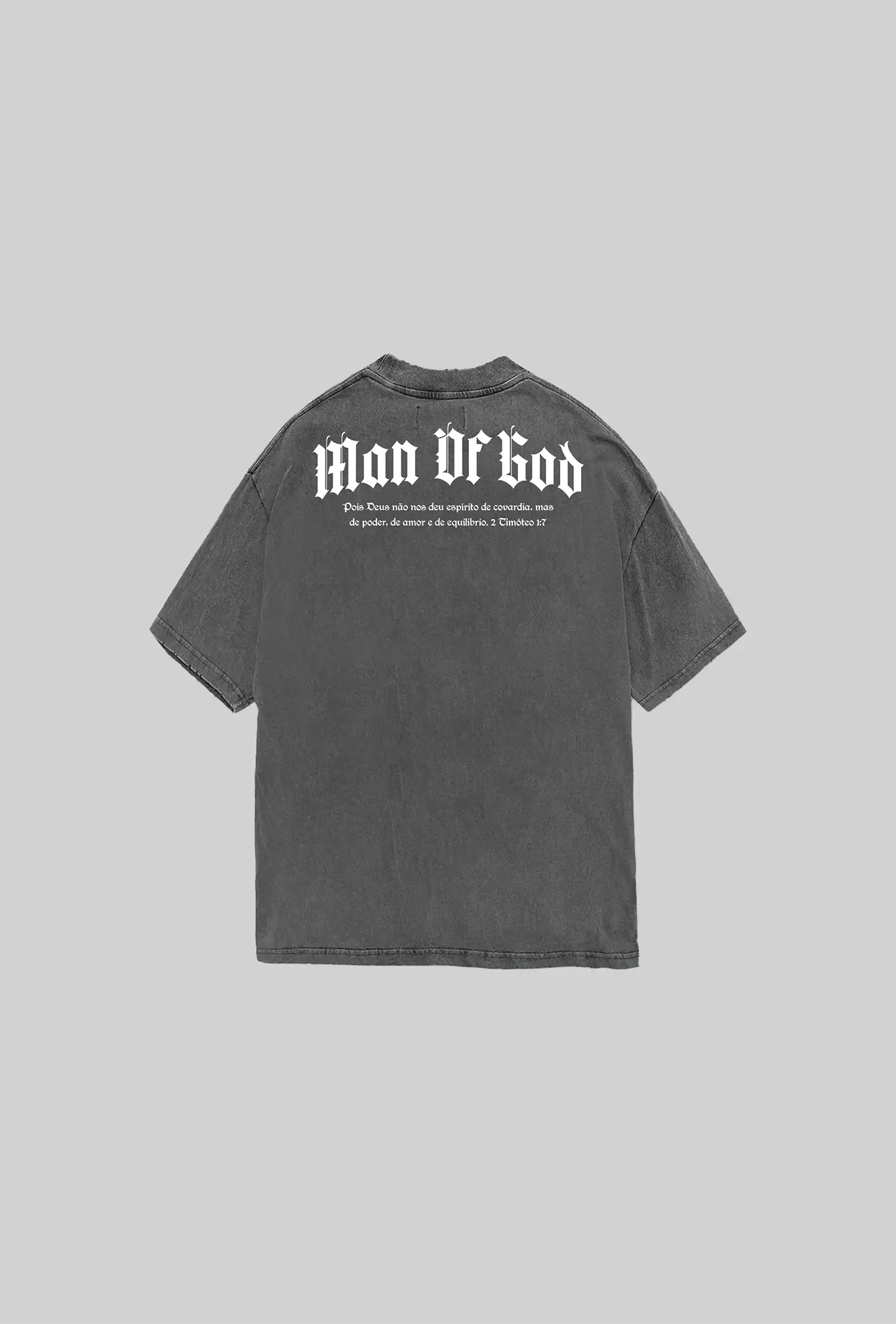 Camiseta estonada Oversized Premium Man of God GLORYFIT cor chumbo vista de costas