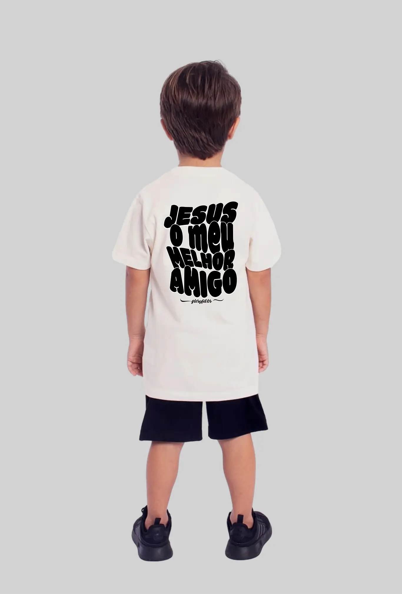 Camiseta infantil Jesus's Friend branca vista pelas costas
