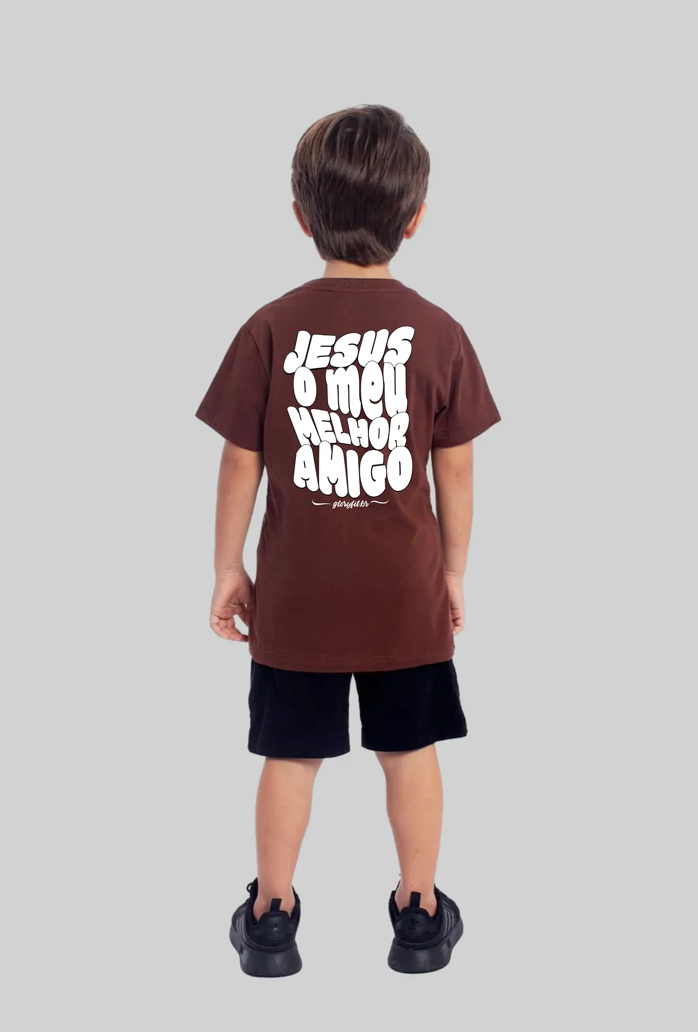 Camiseta infantil Jesus's Friend marrom vista pelas costas