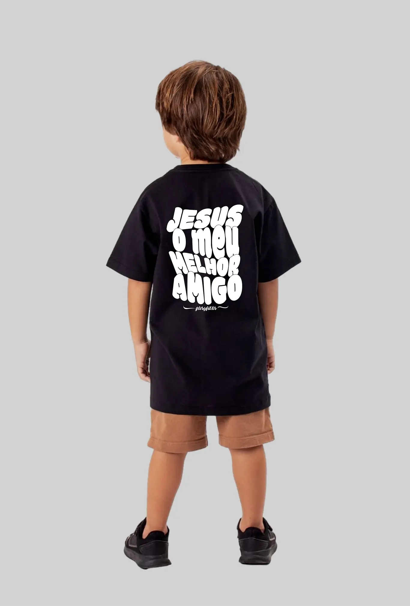 Camiseta infantil Jesus's Friend preta vista pelas costas