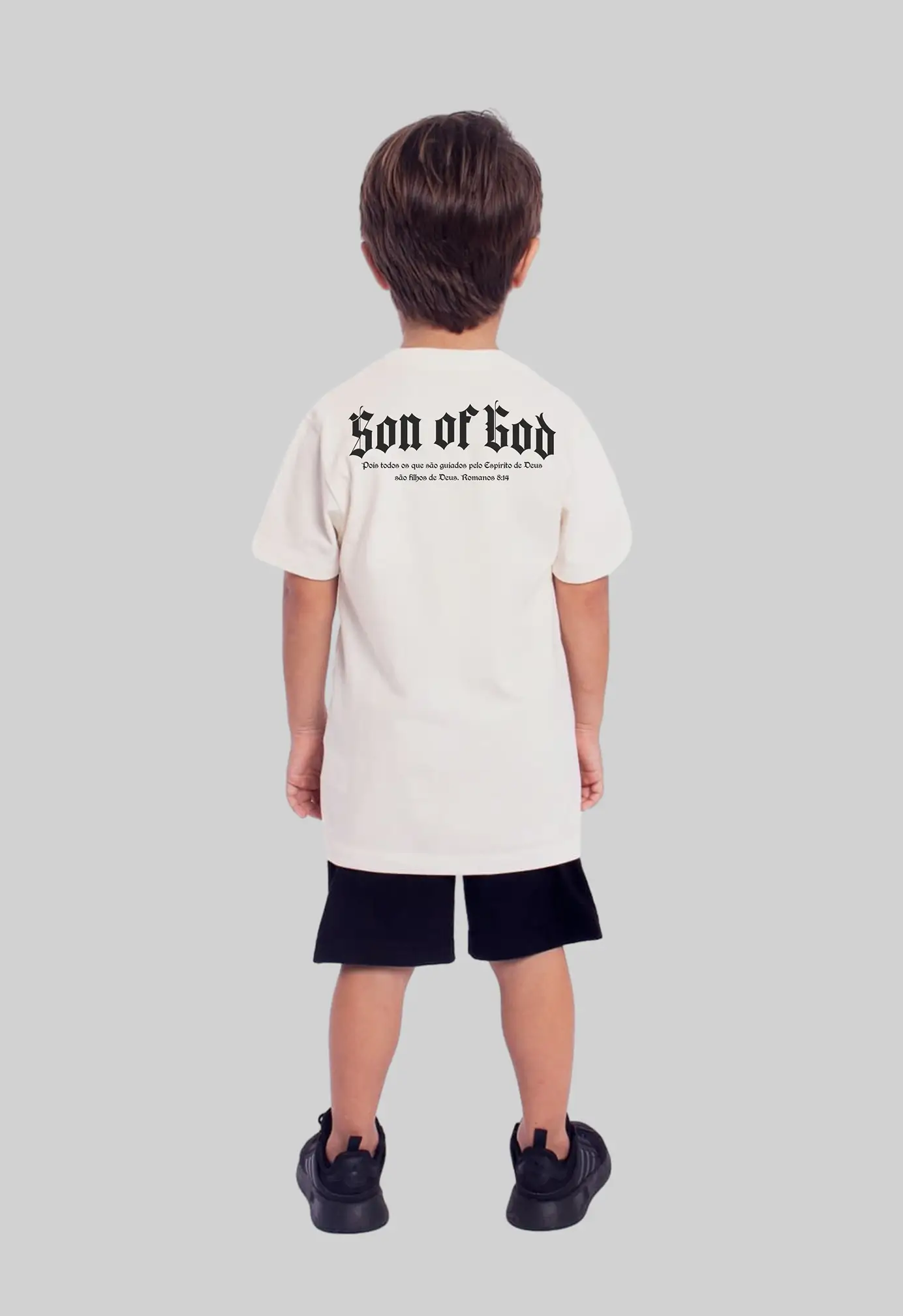 Camiseta infantil Son of God branca vista pelas costas