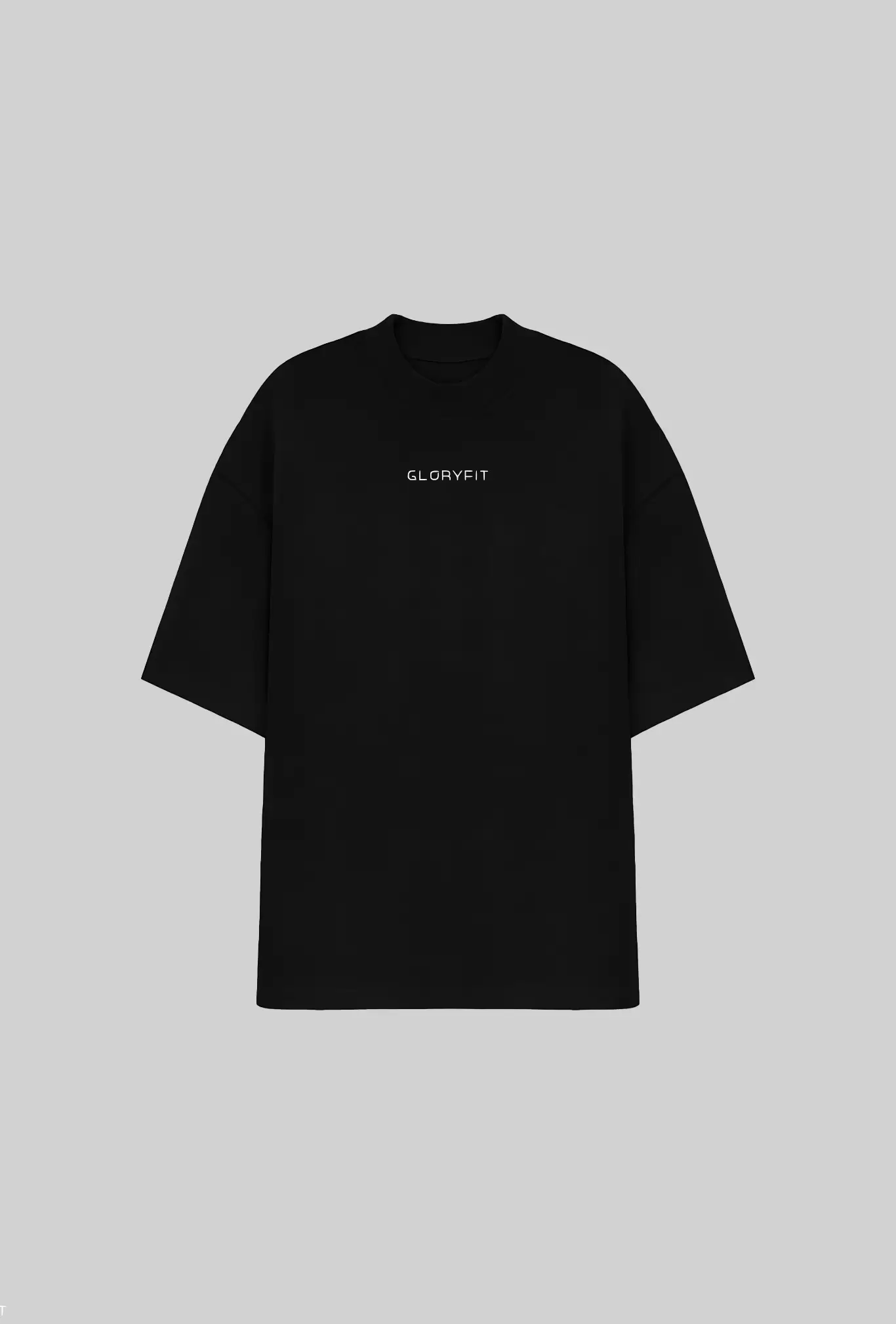 Camiseta oversized 1 Coríntios GLORYFIT preta vista frontal em mockup com fundo cinza
