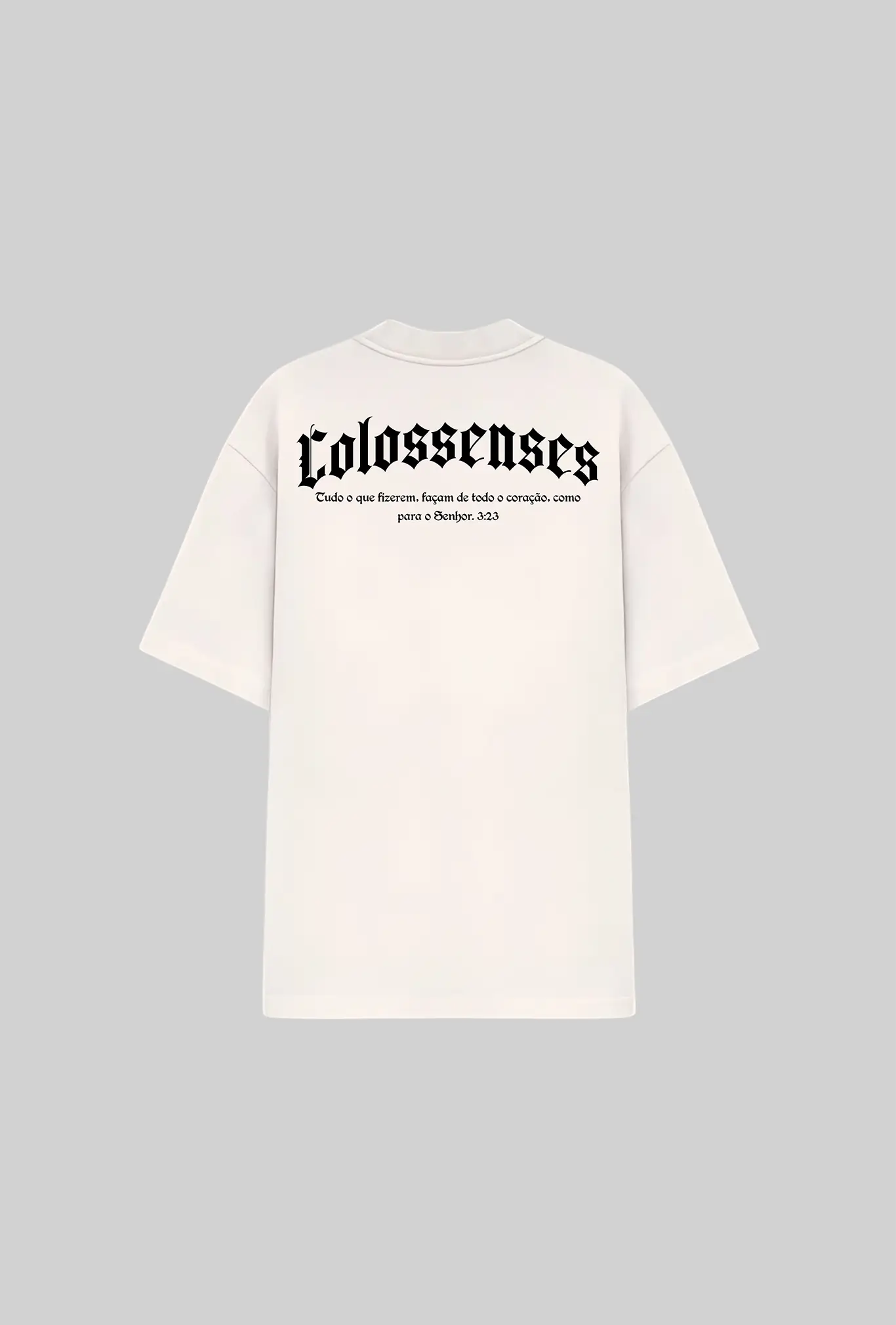Camiseta oversized Colossenses GLORYFIT branca mockup vista traseira