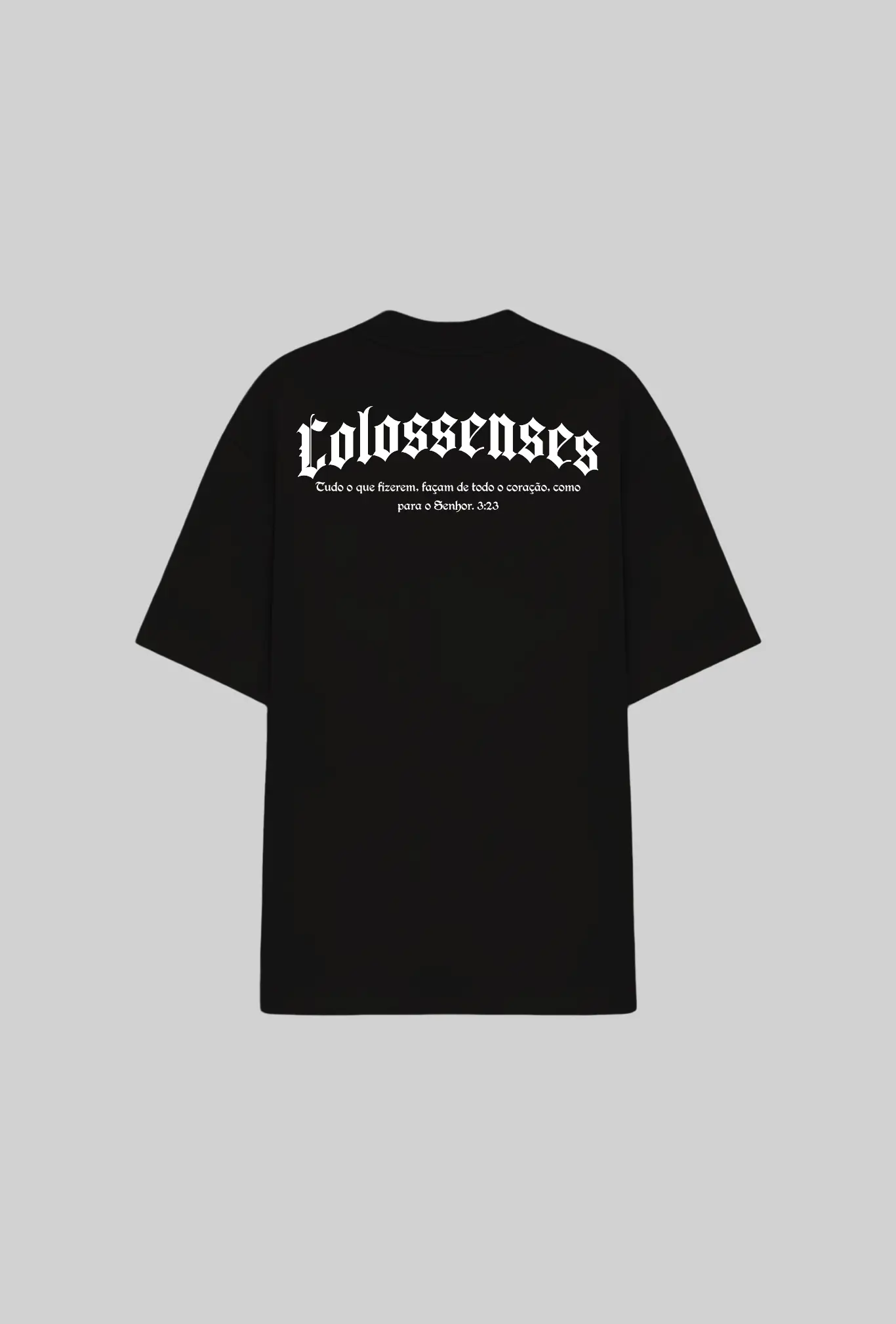 Camiseta oversized Colossenses GLORYFIT preta mockup vista traseira