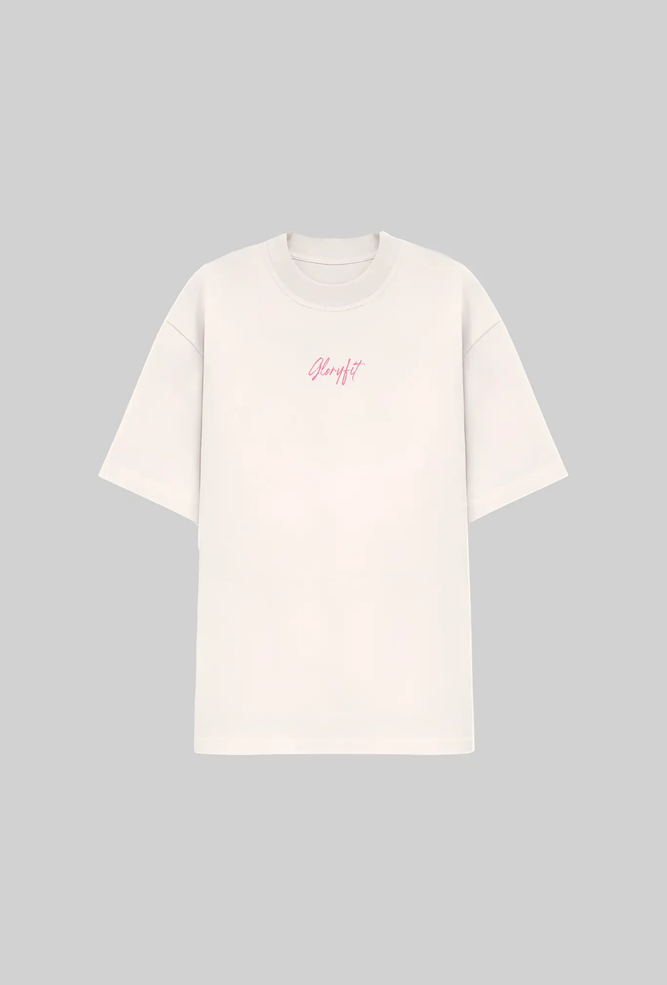Camiseta oversized God’s Princess GLORYFIT off white vista frontal com fundo cinza