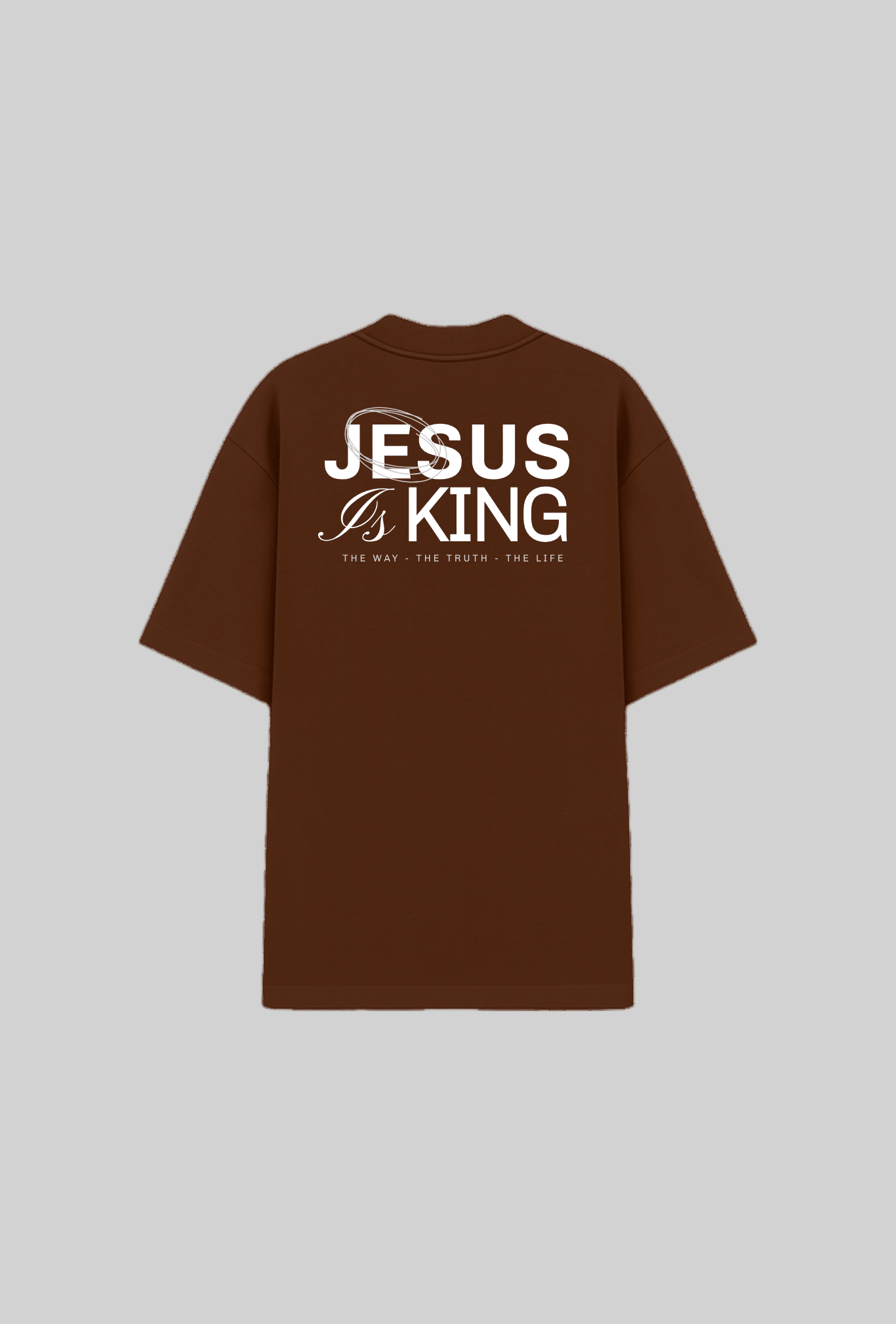 Camiseta oversized marrom com estampa Jesus Is King nas costas
