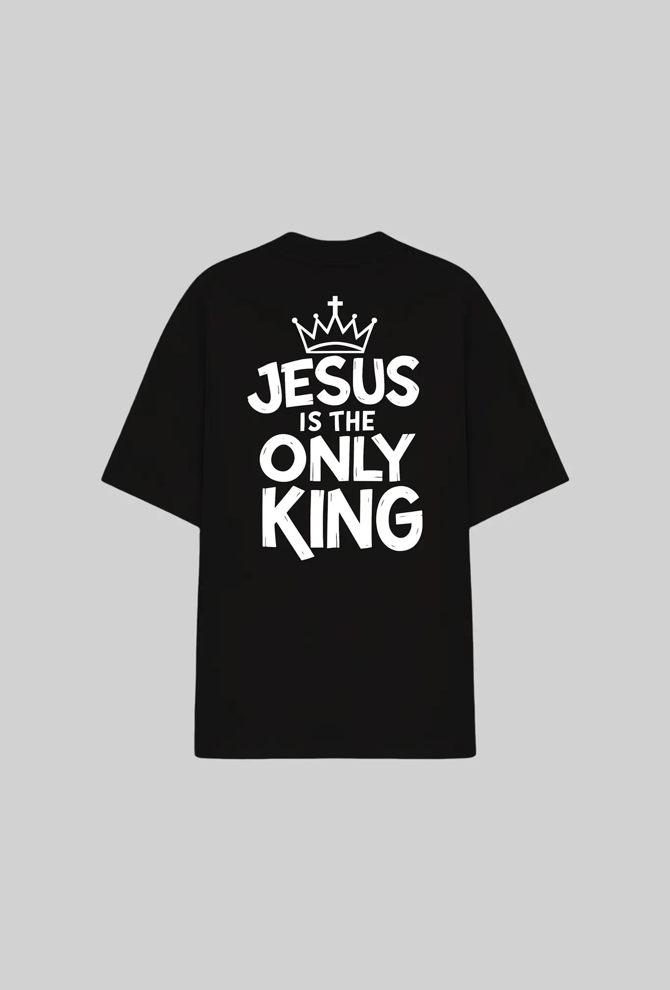 Camiseta Oversized Jesus Is The Only King GLORYFIT preta vista de costas
