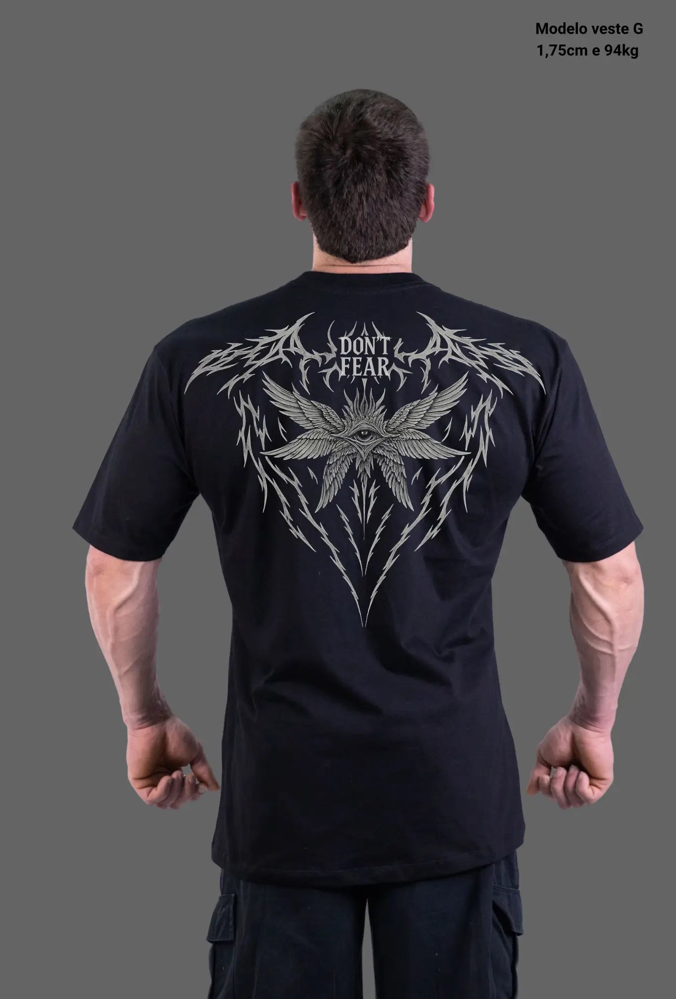 Camiseta oversized premium GLORYFIT preta com estampa “Don’t Fear” nas costas