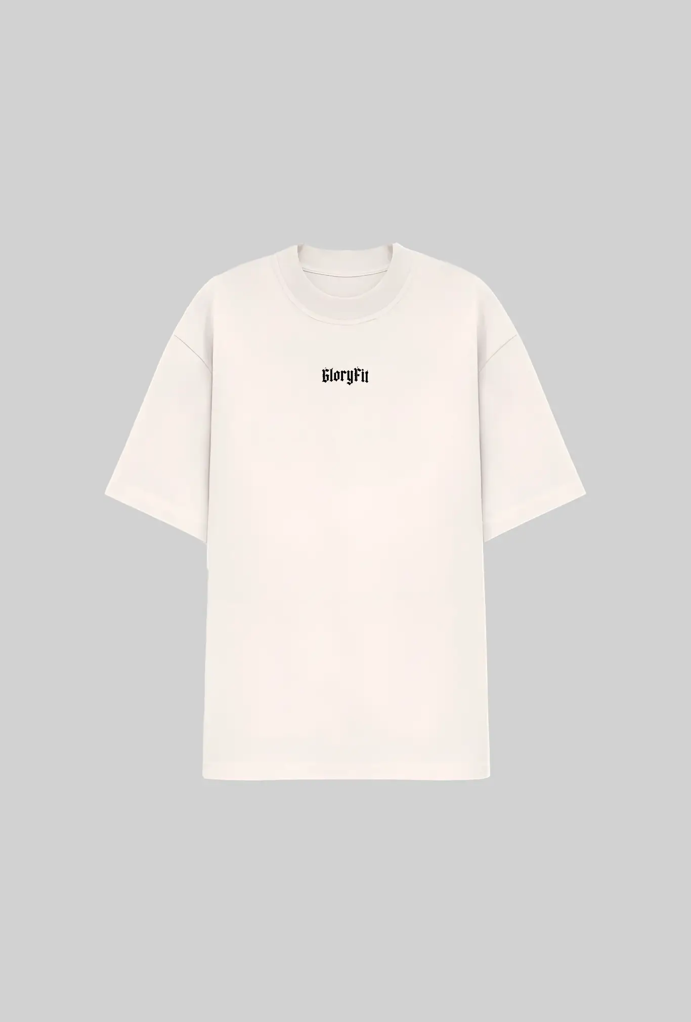 Camiseta oversized Risen GLORYFIT off white vista traseira com fundo cinza