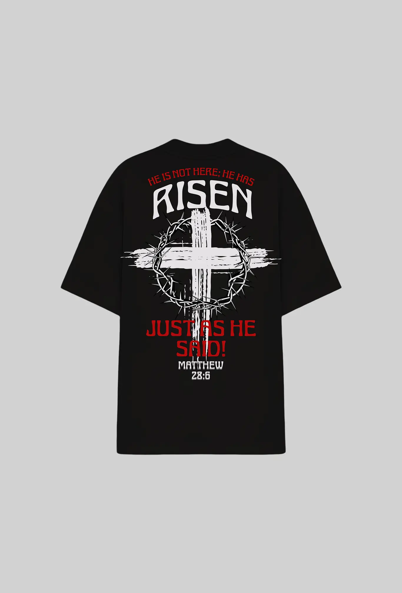 Camiseta oversized Risen GLORYFIT preta vista traseira com fundo cinza