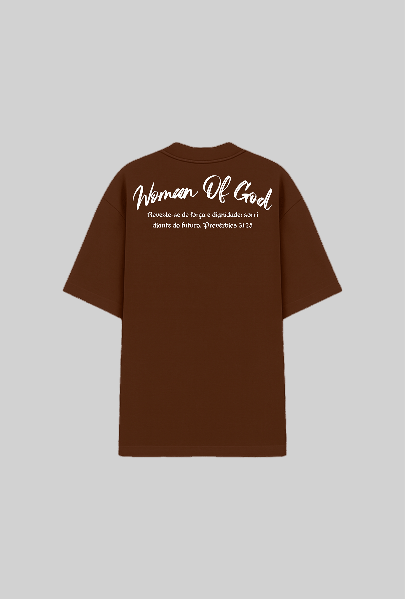 Camiseta oversized Woman of God marrom vista de costas