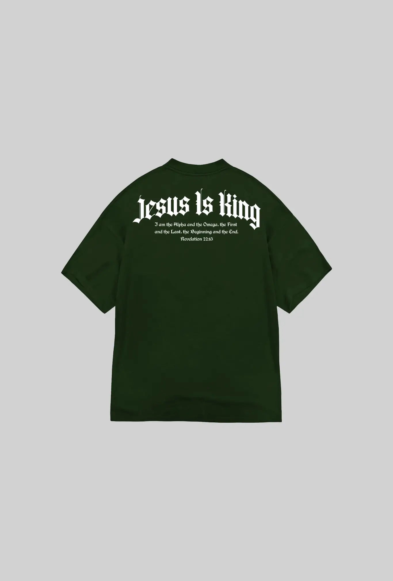 Mockup da camiseta Oversized Premium Jesus Is King verde vista de costas
