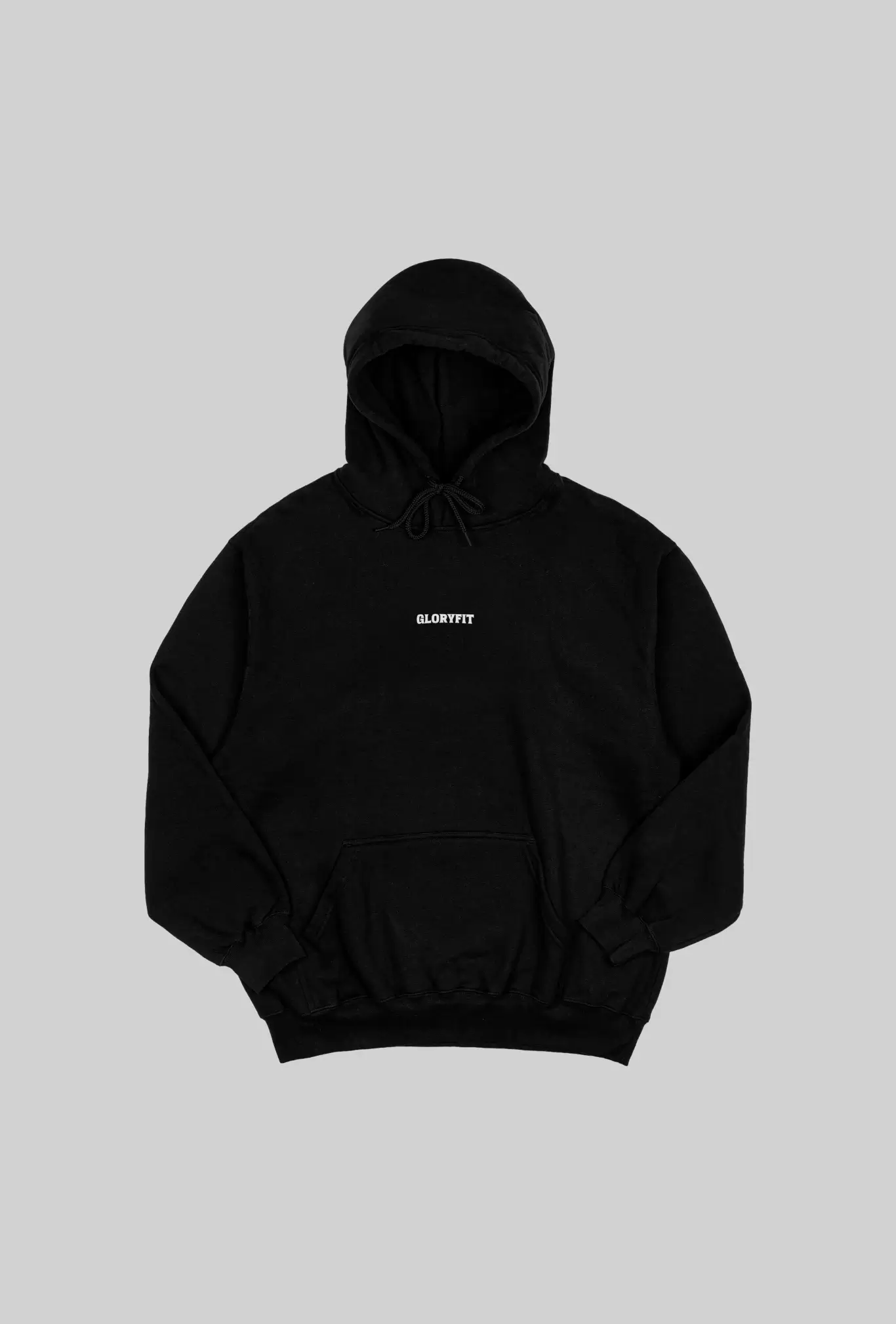 Mockup do moletom preto Eternal King GLORYFIT visto de frente