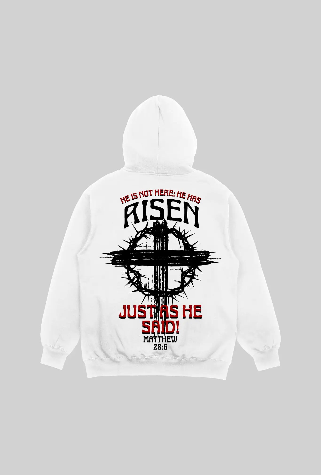 Mockup do moletom branco GLORYFIT Risen visto pelas costas