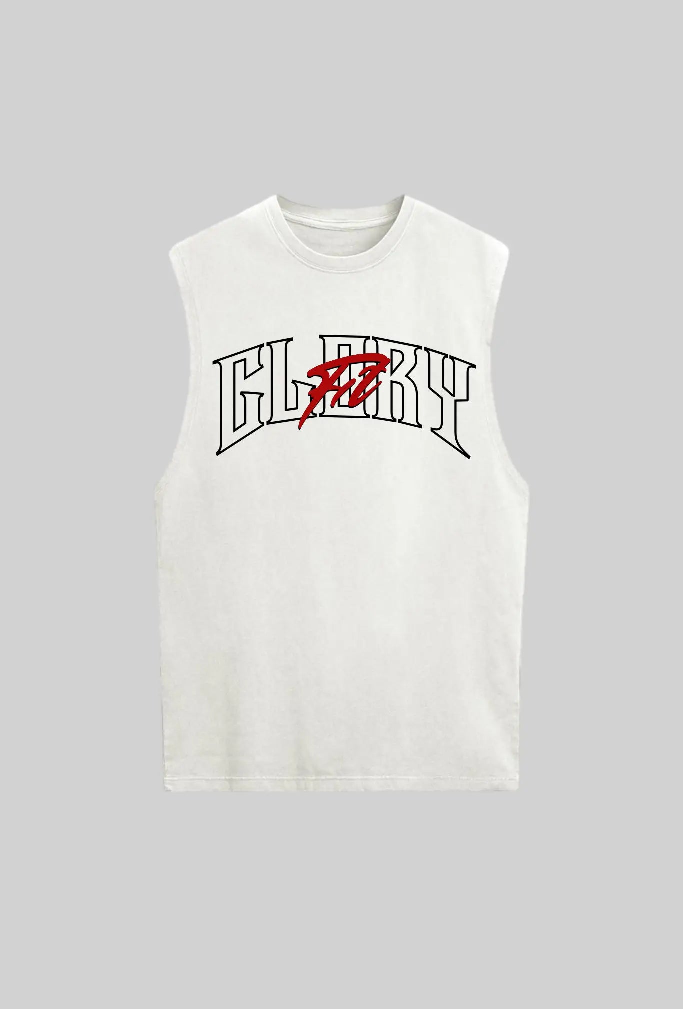 Regata Machão GLORYFIT off white vista pela frente com logo grande