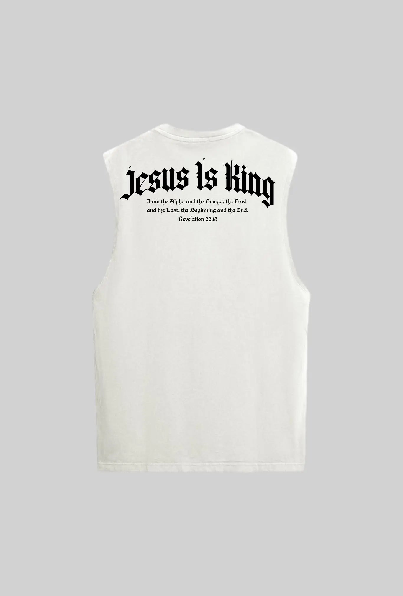 Mockup da Regata Machão Jesus Is King off white GLORYFIT vista pelas costas