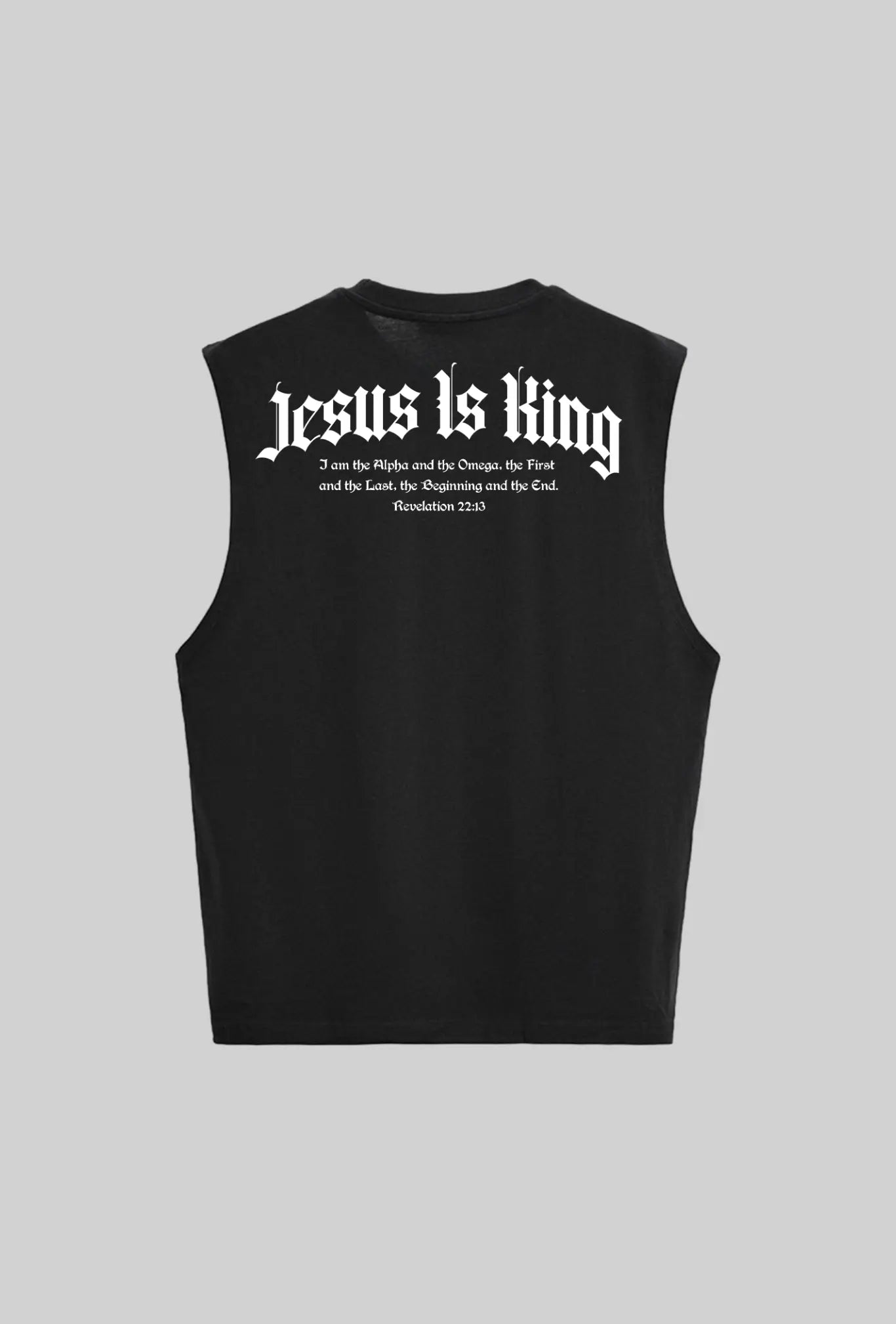 Mockup da Regata Machão Jesus Is King preta GLORYFIT vista pelas costas