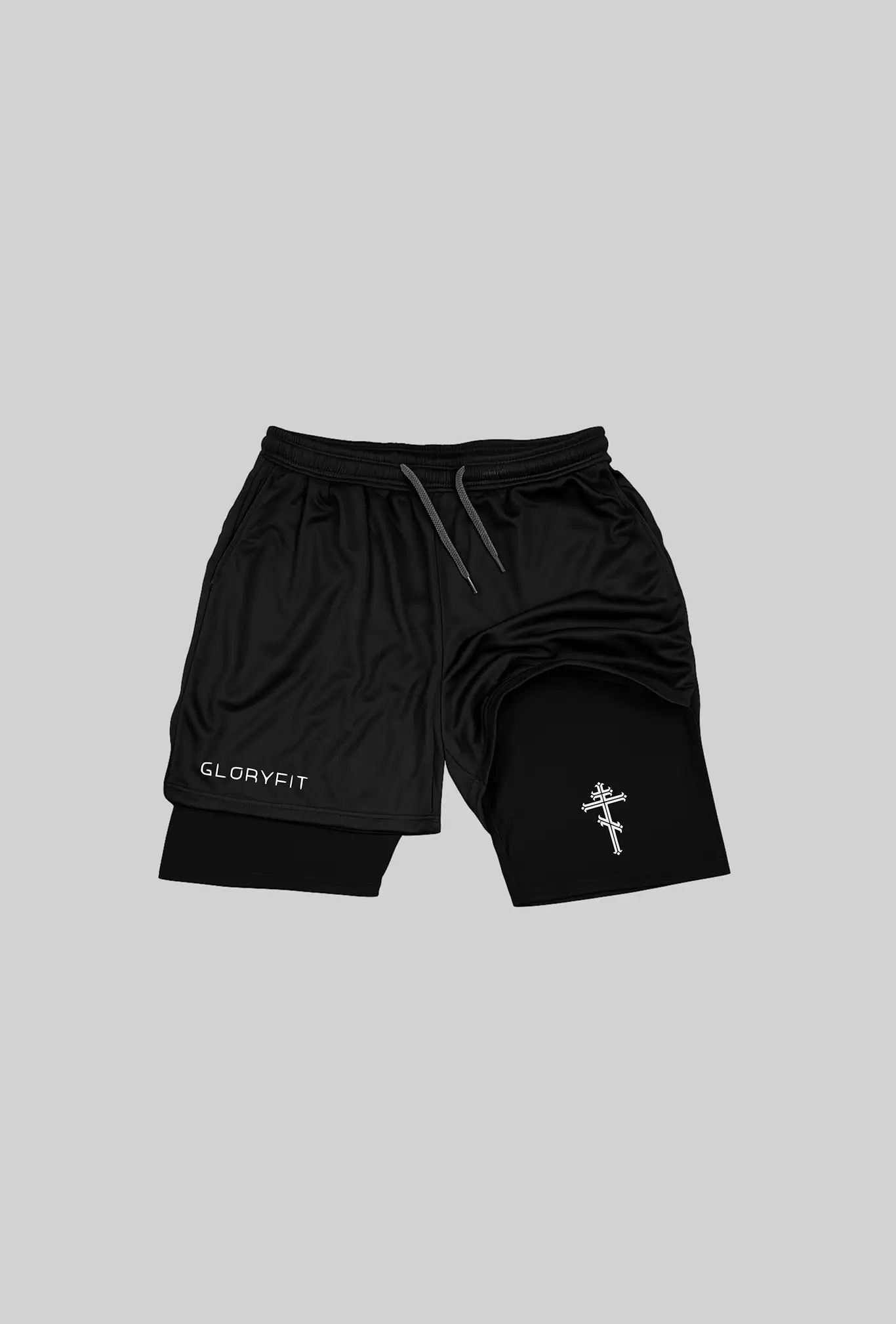 Shorts 2 em 1 GLORYFIT Orthodox vista frontal no mockup